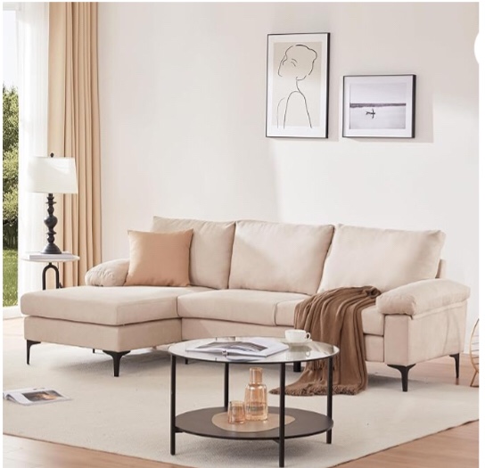 Kingfun 93" W Beige Couch Sectional Sofa,L Shaped Couch with Removable Armrests for Living Room & Apartment,3-Seater Modern Upholstered Sofa with Wide Chaise Lounge