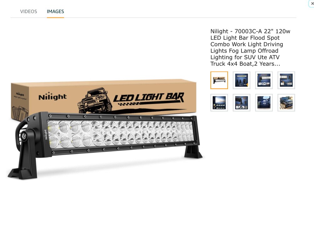 Enjoy fast, FREE delivery, exclusive deals and award-winning movies & TV shows with Prime Try Prime and start saving today with Fast, FREE Delivery Buy new: $32.39$32.39 FREE Returns FREE delivery Wednesday, May 17 Or fastest delivery Saturday, May 13. Order within 8 hrs 25 mins Select delivery location In Stock Qty: Qty:1 Add to Cart Buy Now Payment Secure transaction Ships from Amazon.com Sold by Amazon.com Returns Eligible for Return, Refund or Replacement within 30 days of receipt Support Free Amazon product support included Packaging Shows what's inside Details Payment Secure transaction We work hard to protect your security and privacy. Our payment security system encrypts your information during transmission. We don’t share your credit card details with third-party sellers, and we don’t sell your information to others. Learn more Ships from Amazon.com Sold by Amazon.com Returns Eligible for Return, Refund or Replacement within 30 days of receipt This item can be returned in its original condition for a full refund or replacement within 30 days of receipt. Read full return policy Support Free Amazon product support included In the event your product doesn’t work as expected, or you’d like someone to walk you through set-up, Amazon offers free product support over the phone on eligible purchases for up to 90 days. To access this option, go to Your Orders and choose Get product support. Packaging Shows what's inside. Item often ships in manufacturer container to reduce packaging. To hide what's inside, choose Ship in Amazon packaging at checkout. Add a gift receipt for easy returns Save with Used - Very Good $28.33$28.33 FREE delivery: Wednesday, May 17 Ships from: Amazon Sold by: Amazon Warehouse Add to List New & Used (8) from $28.33$28.33 & FREE Shipping. Other Sellers on Amazon Add to Cart $38.99 & FREE Shipping. Details Sold by: GoodAutoParts Have one to sell? Sell on Amazon Nilight - 70003C-A 22" 120w LED Light Bar Flood Spot Combo Work Light Driving Lights Fog Lamp Offroad Lighting for SUV Ute ATV Truck 4x4 Boat,2 Years Warranty
