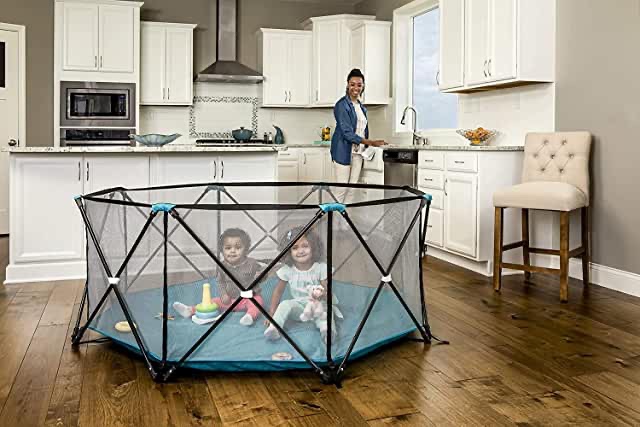 Regalo My Play Deluxe Extra Large Portable Play Yard Indoor and Outdoor, Bonus Kit, Includes Carry Case and Full Canopy, Washable, Teal, 8-Panel