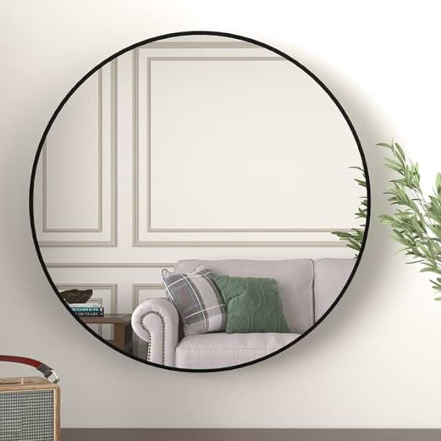 Beauty4U 24” Wall Circle Mirror for Bathroom, Black Round Mirror for Wall, 24 inch Hanging Round Mirror for Living Room, Vanity, Bedroom