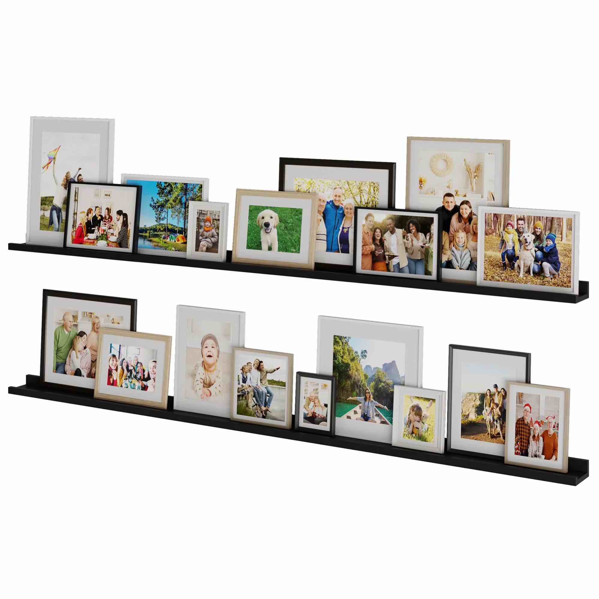 Wallniture Denver 72" Picture Ledge Shelves, 2pk, Black, ZISBE220