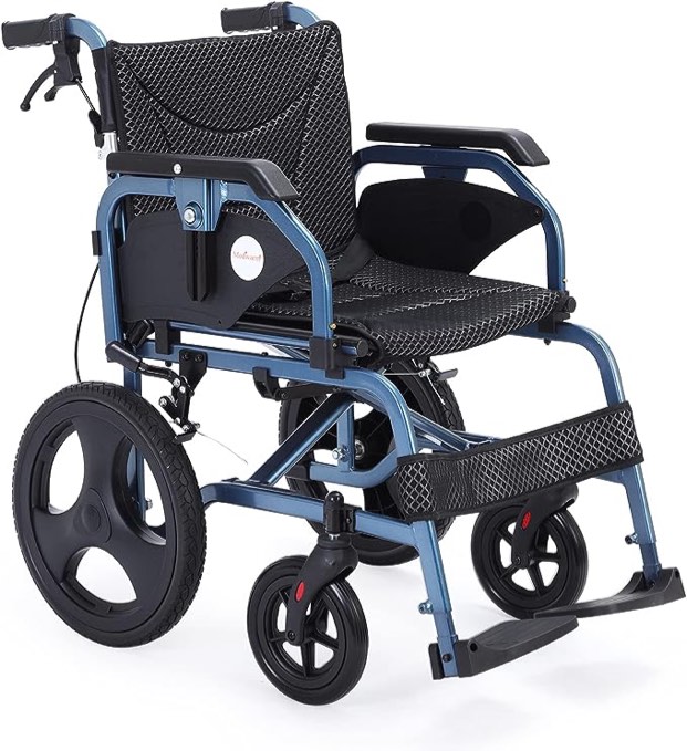 Medwarm Lightweight Wheelchair with Handbrakes, Wheelchairs for Adults, Weights Only 28.5 lbs, Durable Square Tube and Flip Up & Height Adjust Armrest (15inch Rear Wheel)