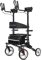 ELENKER Upright Walker, Stand Up Folding Rollator Walker with 10” Front Wheels Backrest Seat and Padded Armrest for Seniors(Carbon Fiber Black)