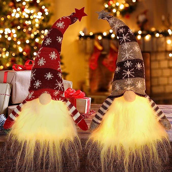Sggvecsy Christmas Gnome Plush with Led Light 2Pack Christmas Decorations Handmade Swedish Tomte Elf Doll Lighting Scandinavian Santa Gnome Ornaments for Nordic Xmas Holiday Home Table Decor Gifts