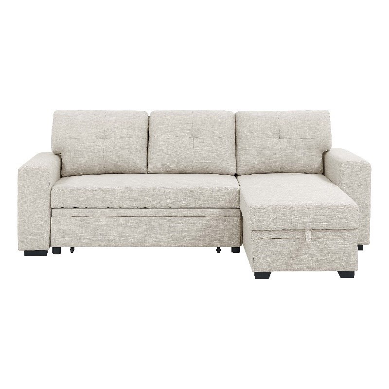 Oadeer Home 88.5" Pull-out Bed Sofa & Chaise in Beige D76801 INCOMPLETE