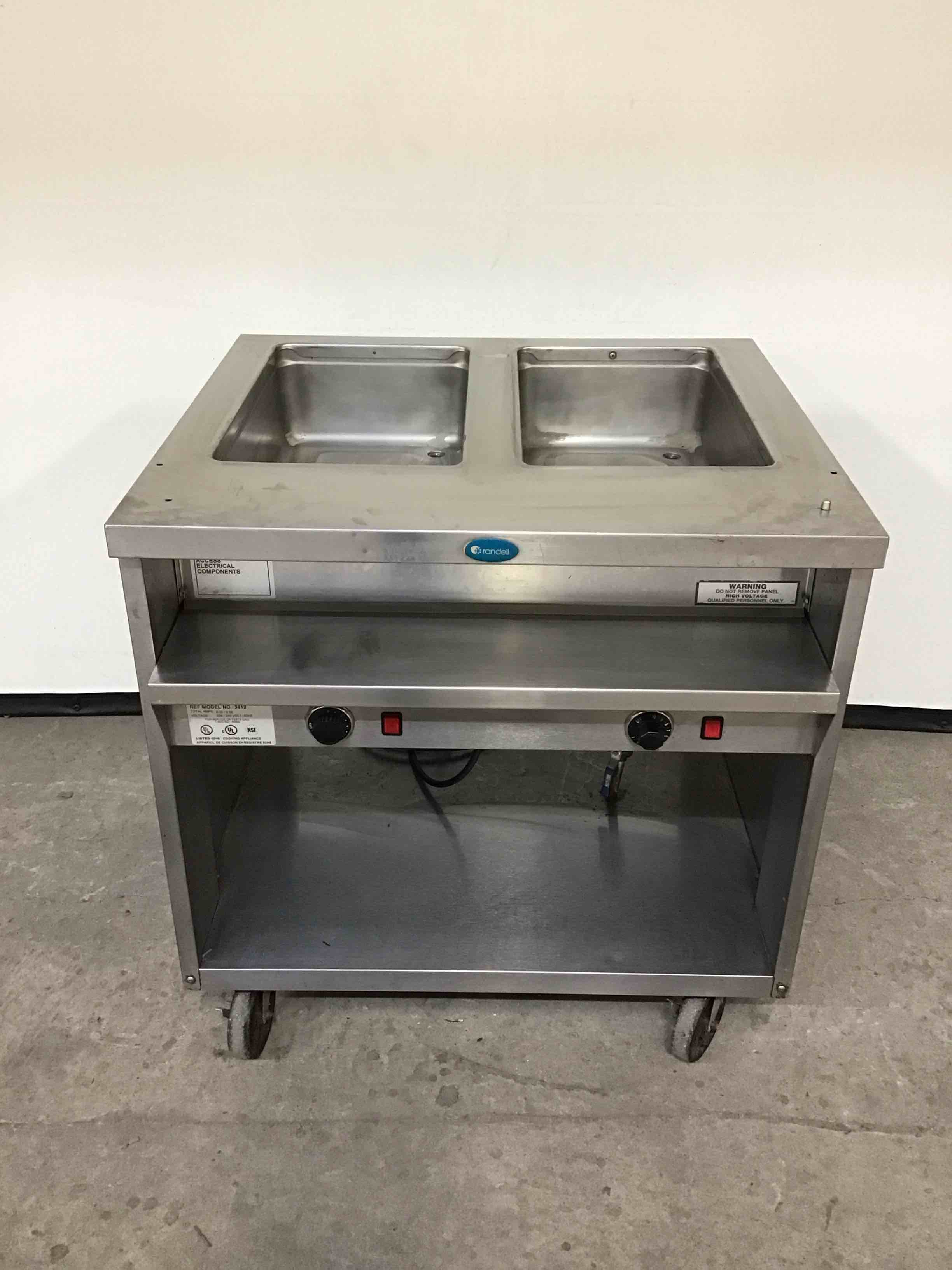 2014 RANDELL STAINLESS STEEL 2 COMPARTMENT ELECTRIC STEAM TABLE ON CASTERS