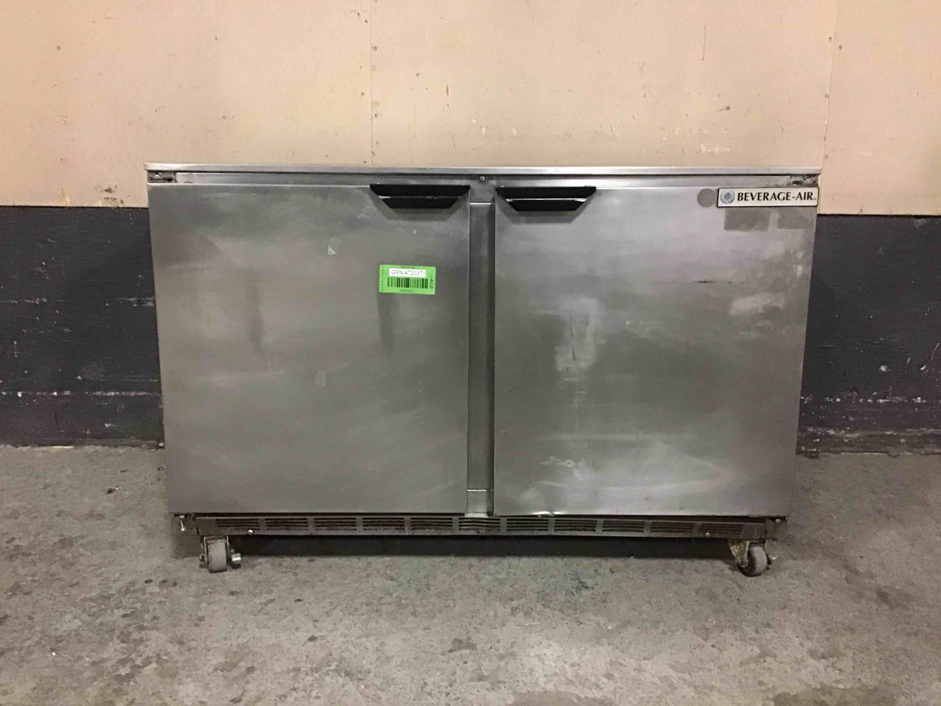 BEVERAGE-AIR 48 INCH STAINLESS STEEL 2 DOOR UNDER COUNTER REFRIGERATOR ON CASTERS 