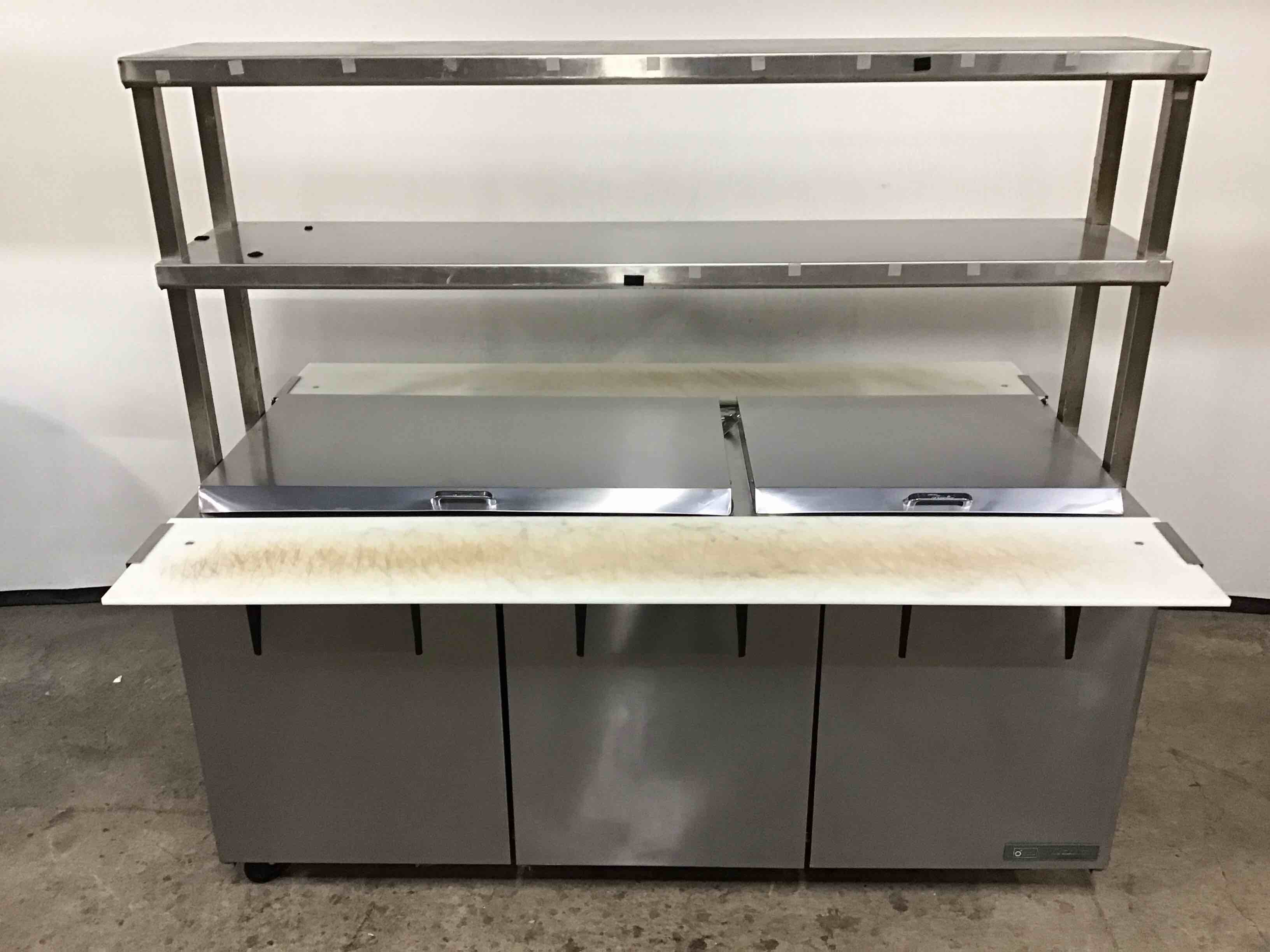 2018 TRUE 72 INCH DUAL SIDED REFRIGERATED MEGA TOP SANDWICH PREP TABLE CASTERS 