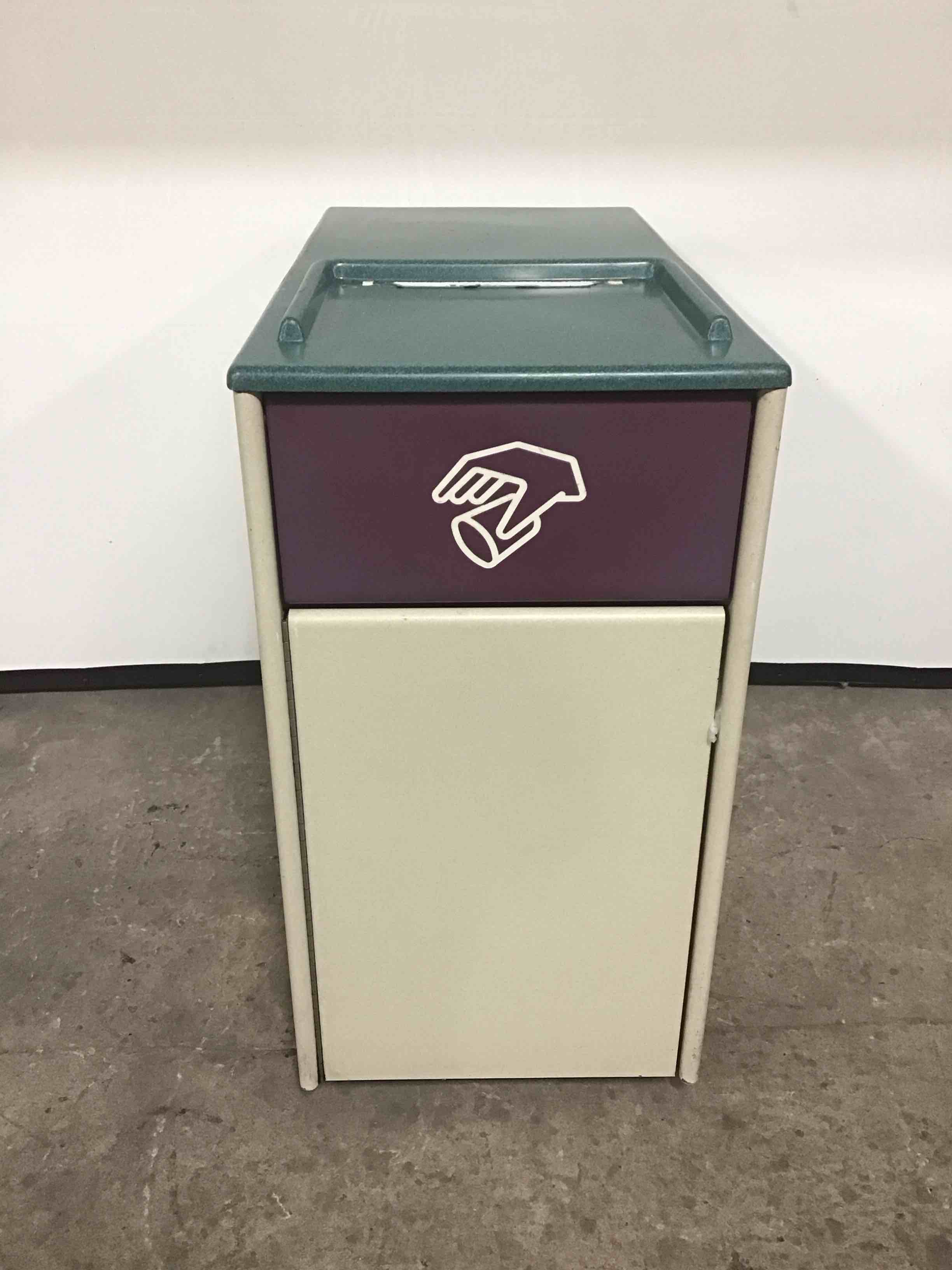 TRASH RECEPTACLE WITH OVERHEAD TRAY STORAGE ON CASTERS 