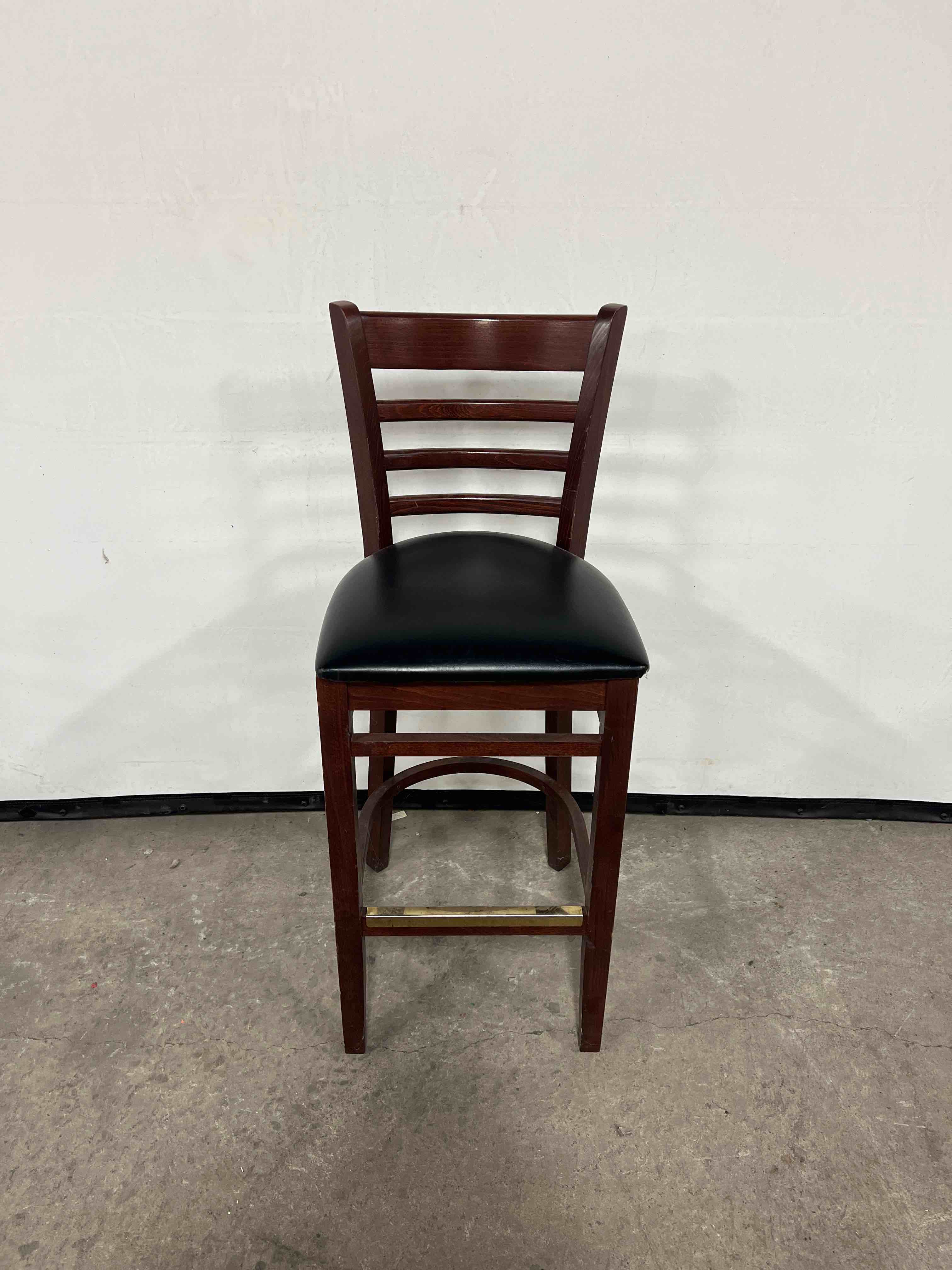 WOOD BAR STOOL WITH VINYL CUSHION SEAT