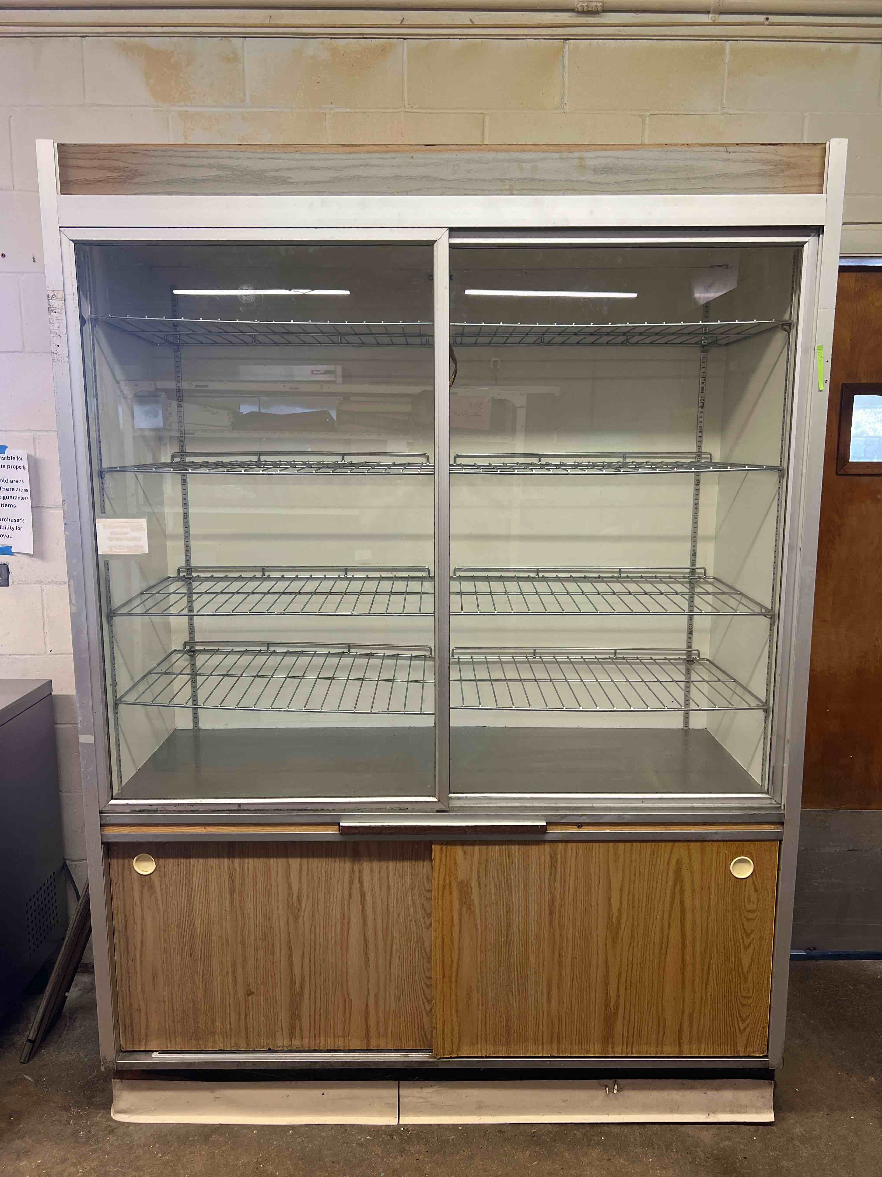 SLIDING GLASS DOOR BAKERY DISPLAY MERCHANDISER WITH STORAGE CABINET 