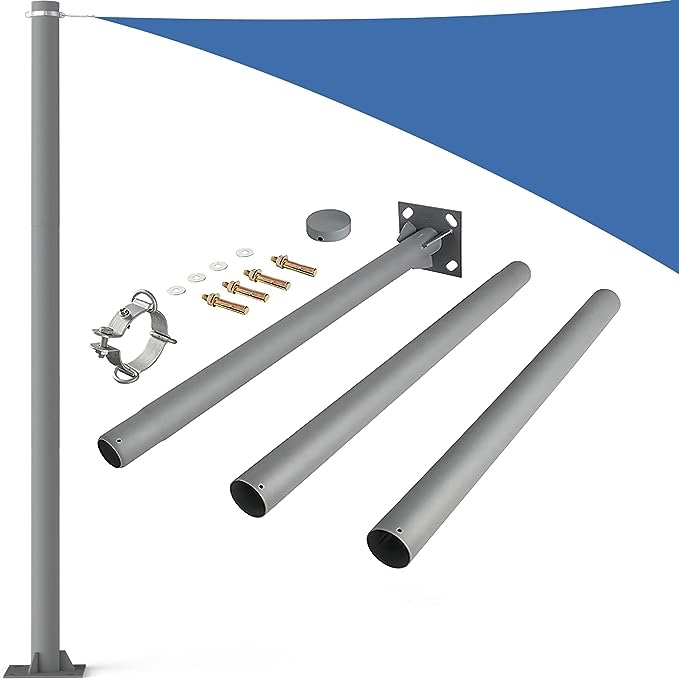 Kincubow Shade Sail Poles, 10ft Sun Shade Poles 3" Diameter Steel Heavy Duty Sun Shade Sail Poles for Outdoor Patio Garden Deck Playground Backyard, Matte Dark Grey Sail Shade Pole Kit, One Piece