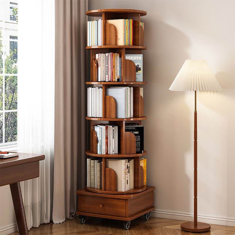 68.1'' H 5 Tier Rotating Rolling Bookcase with 1 Drawer