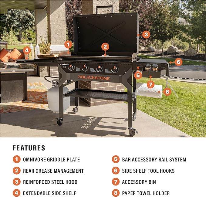 Blackstone 2310 Iron Forged 36” Omnivore Griddle with X-Braced Hood, Powder Coated Steel, Black