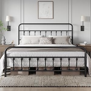 Yaheetech Classic Metal Platform Bed Frame Mattress Foundation with Victorian Style Iron-Art Headboard/Footboard/Under Bed Storage/No Box Spring Needed/King Size Black