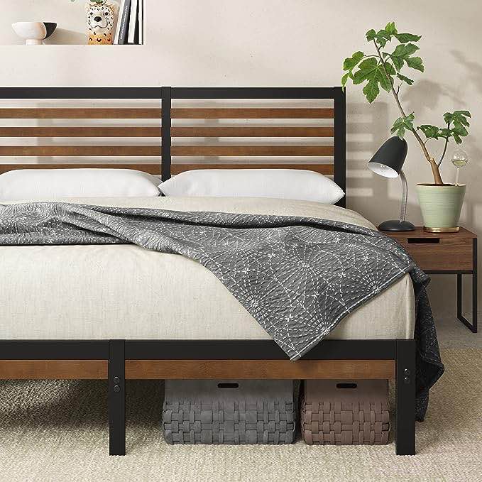 Zinus Kai Bamboo and Metal Platform Bed Frame with Headboard / No Box Spring Needed / Easy Assembly, Queen