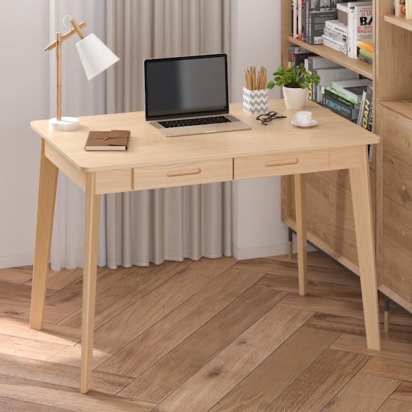 21.7 in. H Retangular Burlywood Wood 2-Drawer Computer Desk