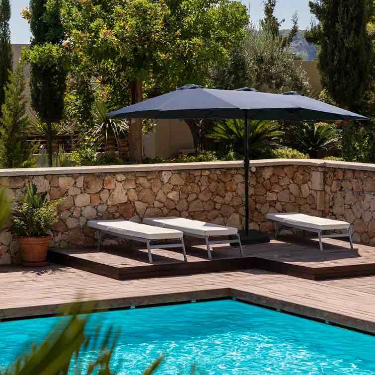 Brantley 15ft Outdoor Patio Double-Sided Aluminum Umbrella with Crank Base Navy Blue