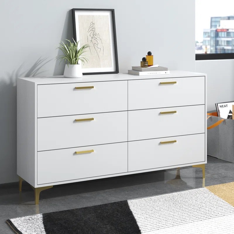 Pershore White and Gold 6-Drawer Double Dresser