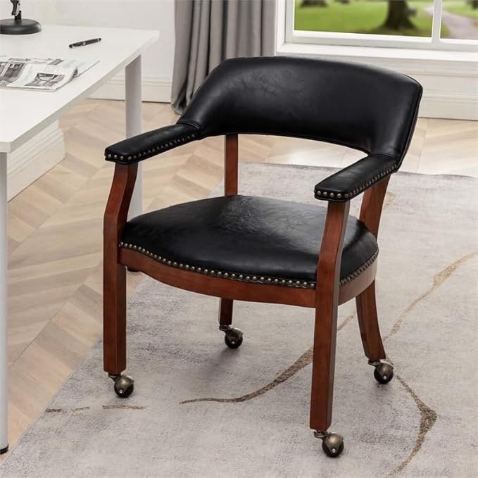 Convenience Concepts Take a Seat Dillon Armchair with Wheels in Black Faux Leather Fabric