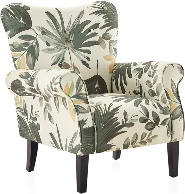 BELLEZE Modern Accent Chair Armchair for Living Room or Bedroom with Wooden Legs, High Back Rest, Padded Armrest, and Comfortable Cushioned Seat - Allston (Green Floral) (B08D3PDMFK)