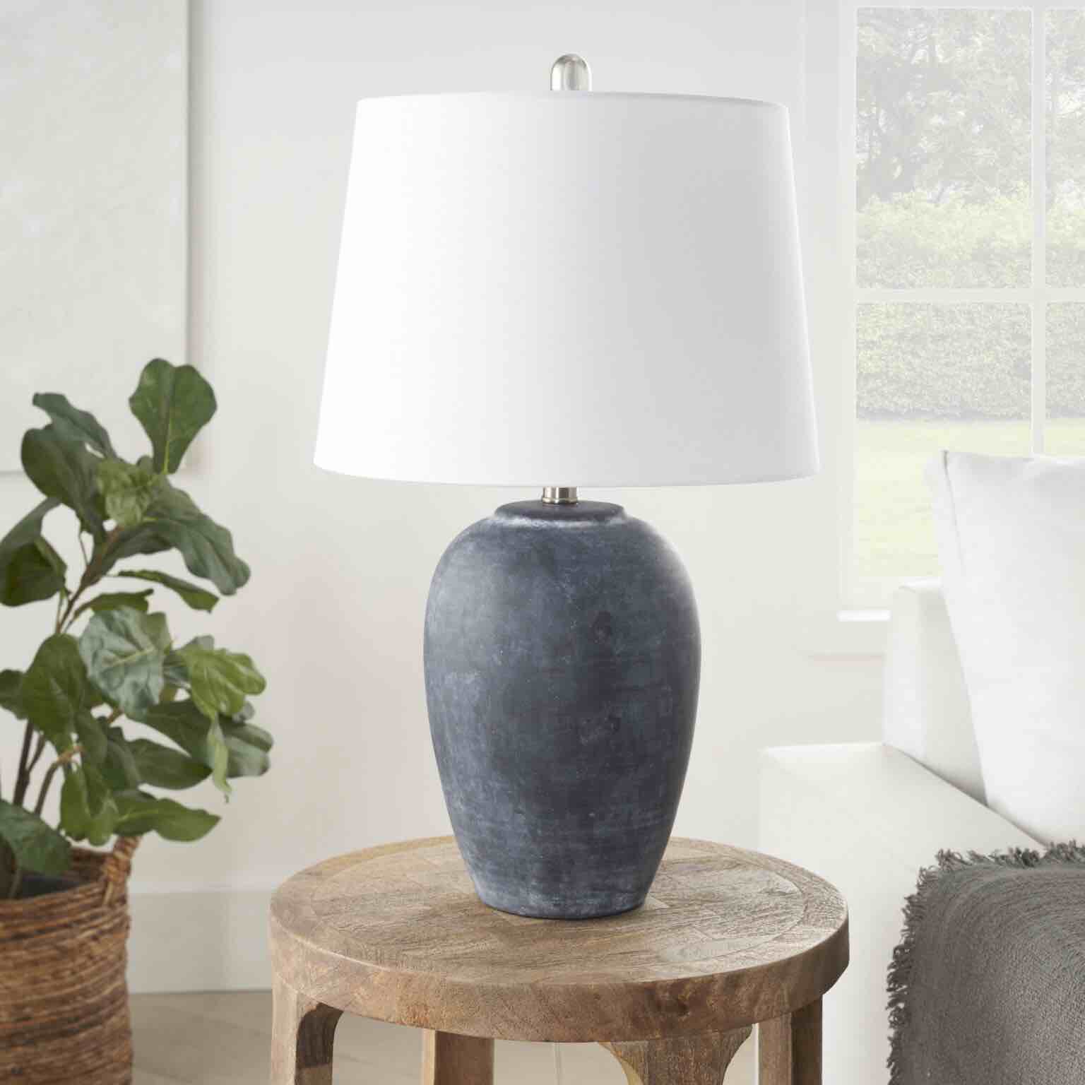 Nourison 23? Black Distressed Ceramic Urn Lamp for Bedroom, Living Room, Dining Room, Office