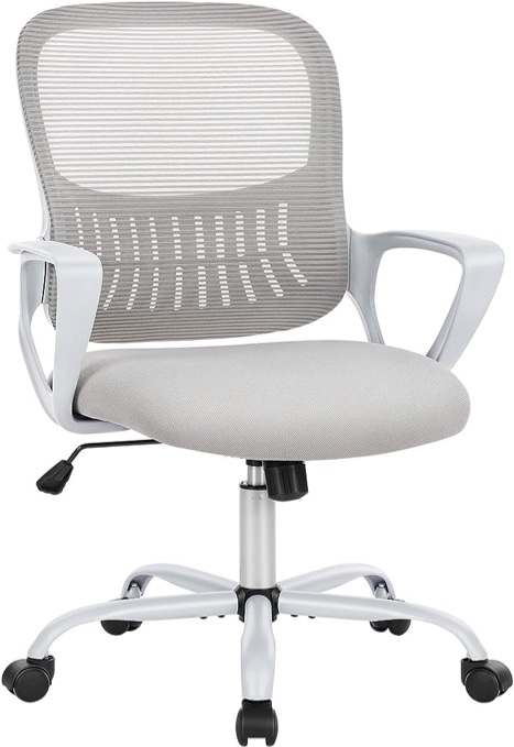 SMUG Office Computer Desk Chair, Ergonomic Mid-Back Mesh Rolling Work Swivel Task Chairs with Wheels, Comfortable Lumbar Support, Comfy Arms for Home, Bedroom, Study, Dorm, Student, Adults, Grey