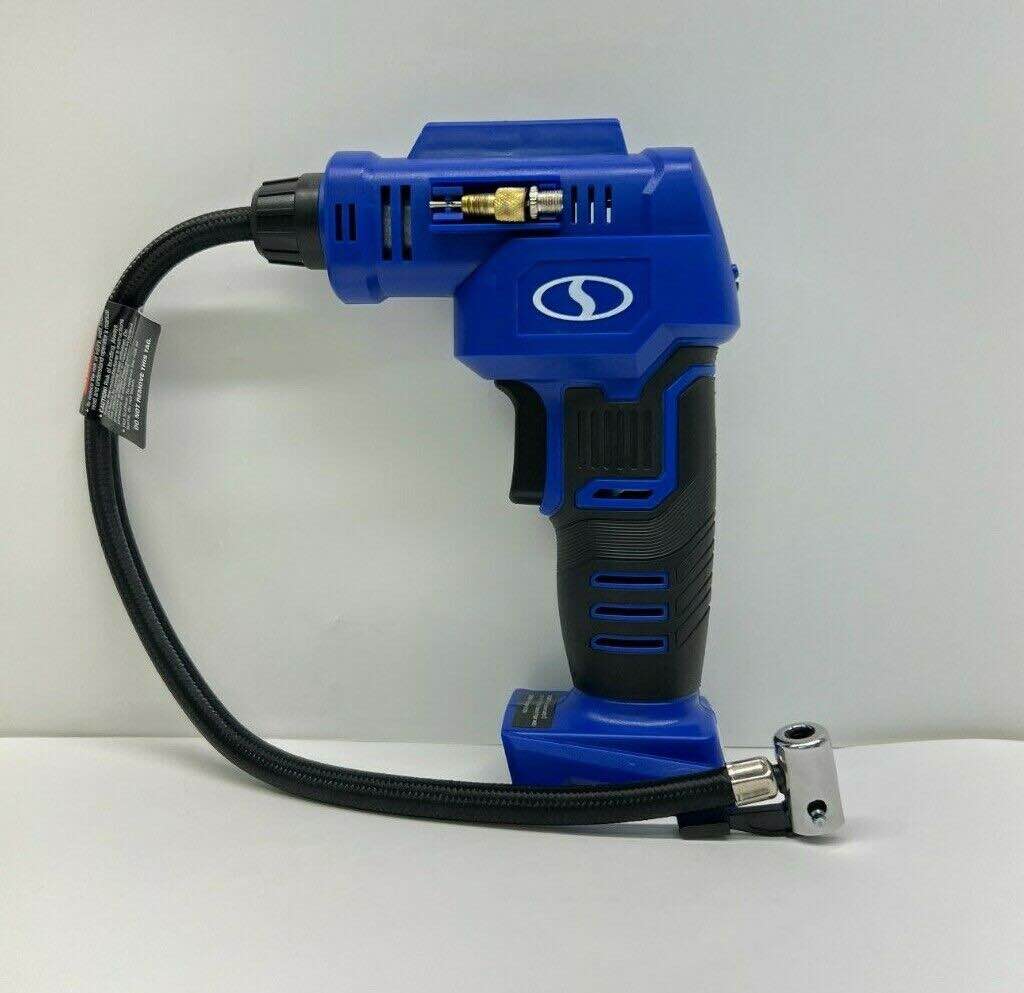 Sun Joe 24V-AJC-LTE-SJB Cordless Portable Air Compressor with Nozzle Adapters, Automatic Digital Pressure Gauge, Built-in LED Light & Case  24-Volt  2.0-Amp (Blue)