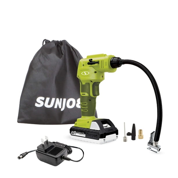 Restored Premium Sun Joe 24V-AJC-LTW 24-Volt Cordless Portable Air Compressor Nozzle Adapters 