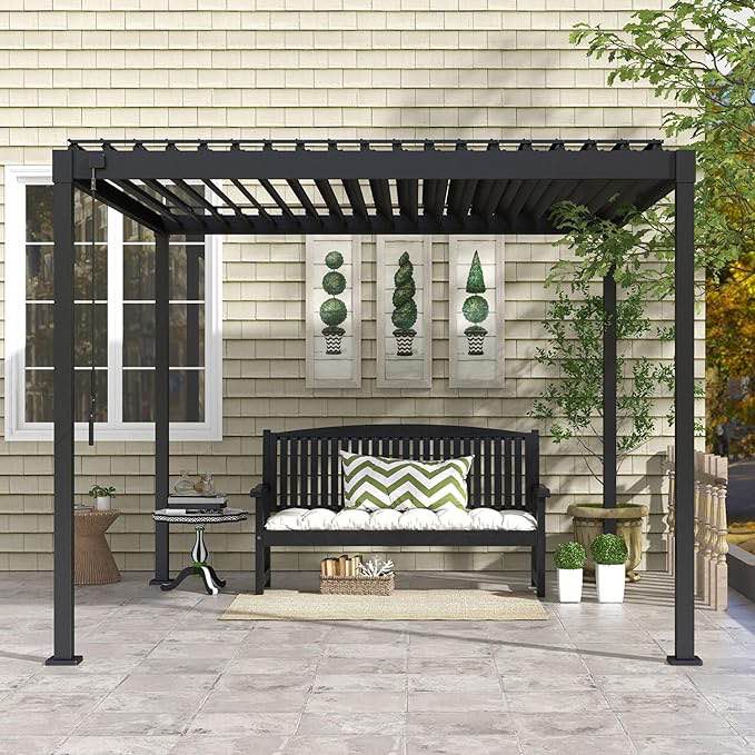 SORARA Mirador 111S Louvered Pergola 10' x 13' Aluminum Gazebo with Adjustable Roof for Outdoor Deck Garden Patio, Charcoal