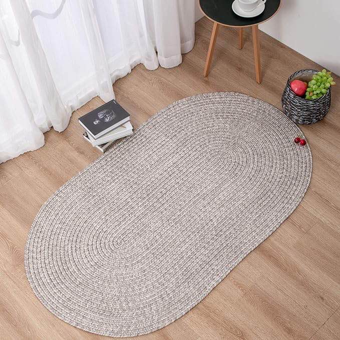 Decomall azure solid color outdoor area rugs 4x6 oval Grey STOCK PHOTO FOR REFERENCE, GO BY WAREHOUSE IMAGE 