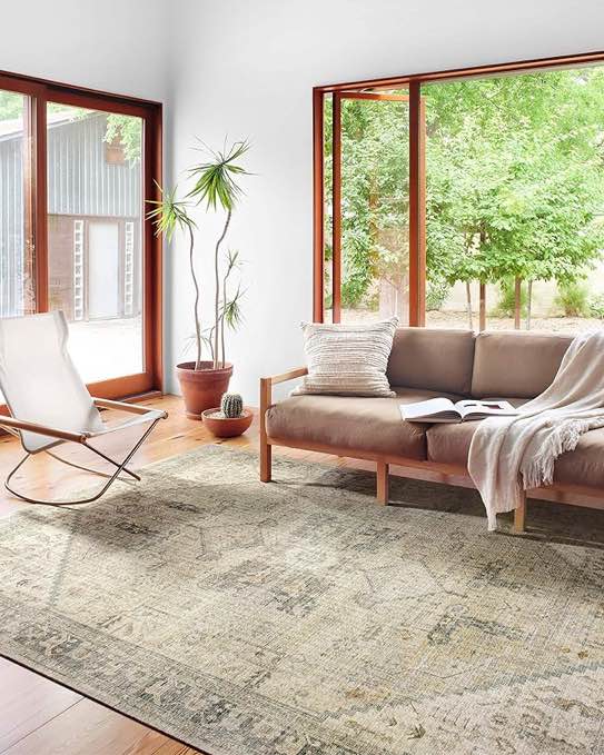 Loloi Skye Collection, SKY-13, Natural / Sand, 3'-6" x 5'-6", .13" Thick, Accent Rug, Soft, Durable, Vintage Inspired, Distressed, Low Pile, Non-Shedding, Easy Clean, Printed, Living Room Rug