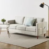 Similar Mellow Hana Modern Upholstered Linen Fabric Sofa with Armrest Pockets, Sand Grey Beige(incomplete)