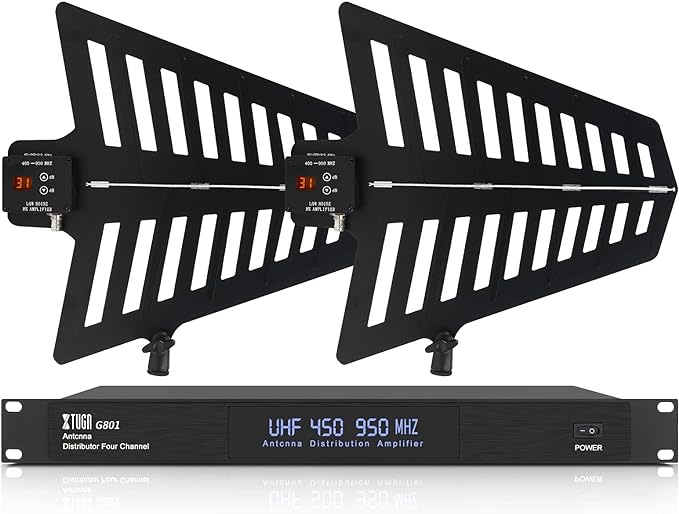 XTUGA GA816 10 Channel UHF Wireless Antenna Distribution System 360°Active Omnidirectional Super Signal,Long Range 2600ft,for Stage Performance,Wedding, Outdoor Broadcasting