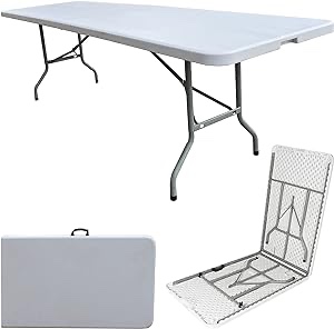deaciber 8ft Folding Table Plastic Fold in Half w/Handle Heavy Duty Portable Indoor Outdoor for Garden Party Picnic Camping BBQ Dining Kitchen Wedding Market Events