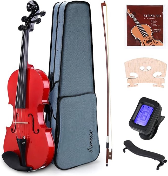 Asmuse 4/4 Violin Set Solid Wood with Rosin Tuner Shoulder Rest Wipe Bow Instruction Manual(Black)