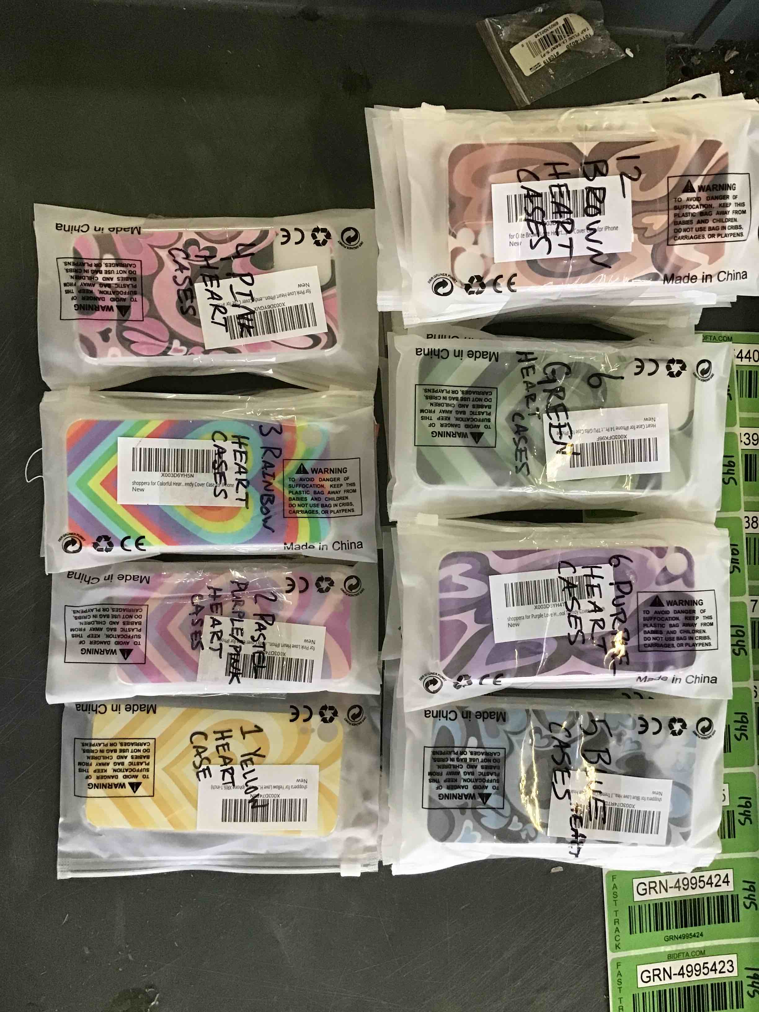 Variety Heart iPhone Cases, Lot of 39 iPhone Cases, Brown, Green, Blue, Purple, Rainbow, Yellow, Pastel and Pink (Cases for iPhone SE-14; 1-2 Samsung Galaxy Cases)