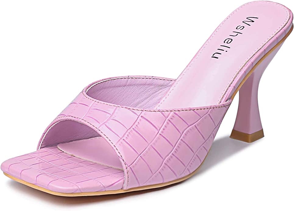Size 9 Wsheliu Women's Square Toe heels Comfy Kitten Heels Mules Sandals Open Peep Toe Dress Pumps Slide Shoes