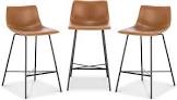 Poly and Bark Paxton 24” Counter Stool, Set of 3 Tan