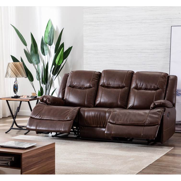 Ahsha Top Genuine Leather Reclining Manual Living Room Sofa