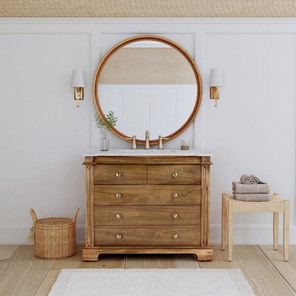 Rochelle Brown and White Bathroom Vanity Set with Marble Top
