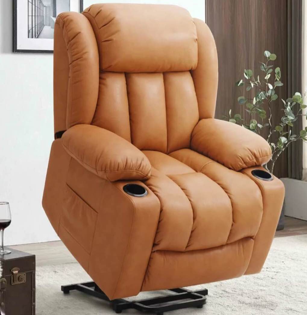 **INCOMPLETE**Description **INCOMPLETE** Recliner Chair for Elderly,OKIN Motor Oversized Power Lift Recliner Chairs with Massage and Heated,USB Port, 2 Cup Holder, 2 Side Pockets, Easy Assembly(Orange)