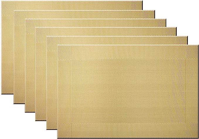 right Dream Placemats Washable Plastic Placemats Set Wipe Clean for Kitchen Table Heat-resistand Woven Vinyl Outdoor Table Mats 