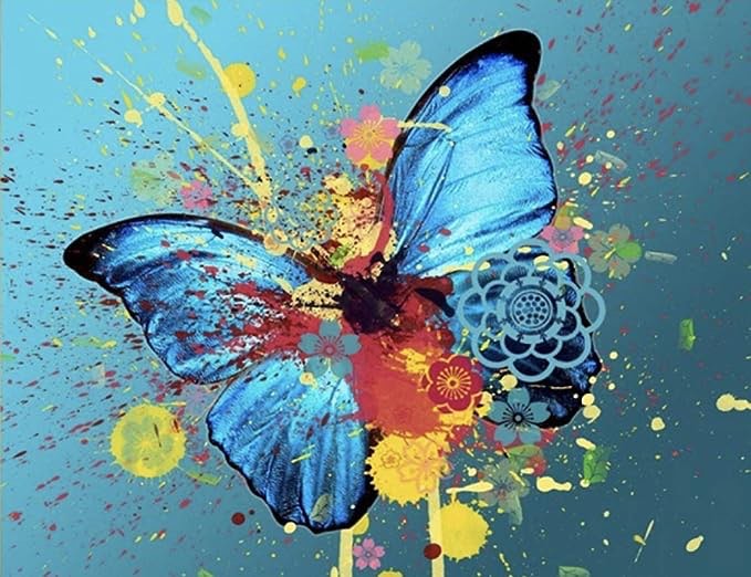 Blend Makers Paint by Numbers Kit for Adults -  16”x20” Blue Butterfly Picture- Includes Canvas, Brushes & Acrylic Paints -DIY Art Set for Kids, Teens & Beginners - Easy Home Painting Craft kit