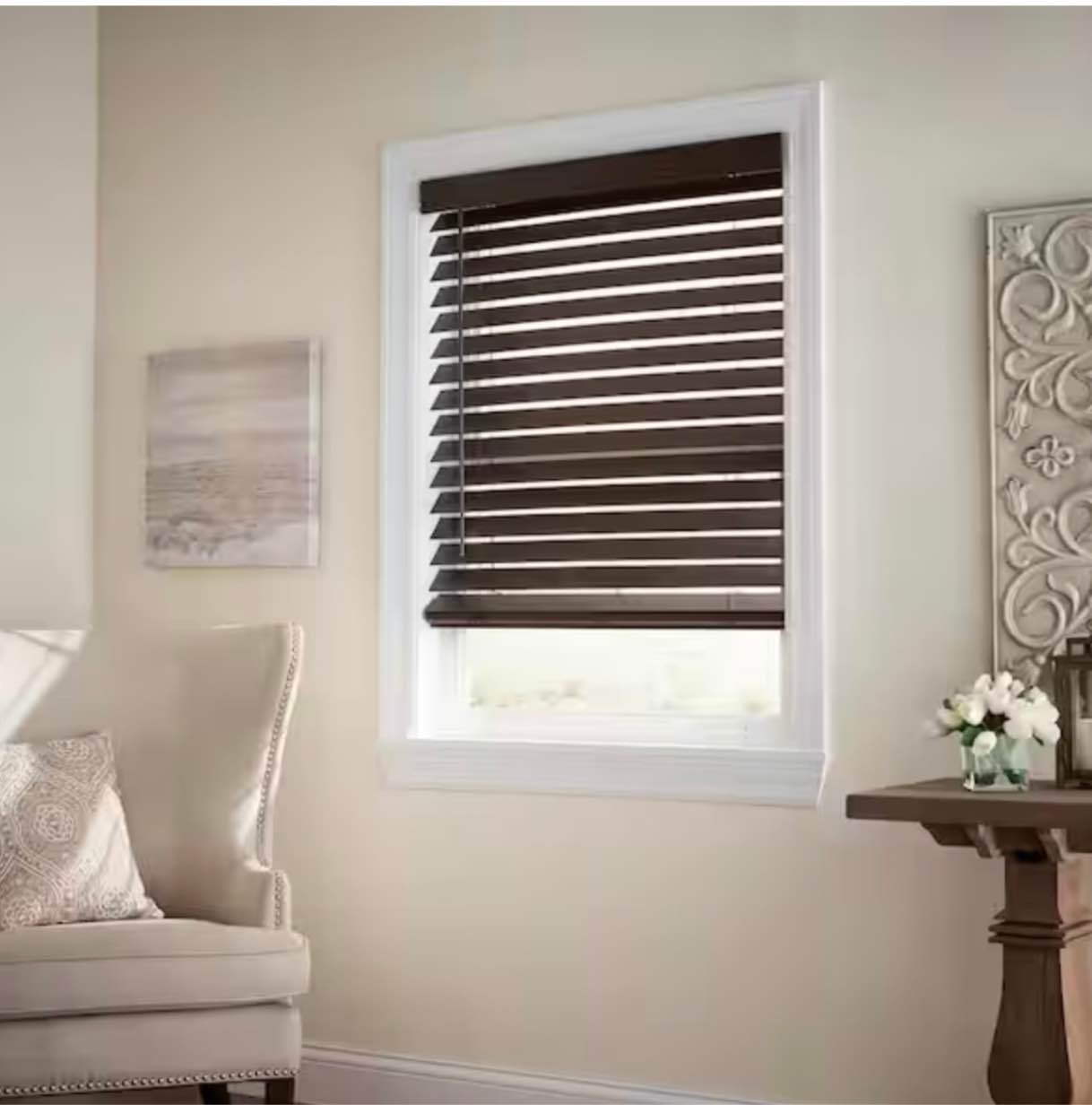 2.5 inch Cordless Faux Wood Blind Espresso , 34x64 , 2/Pack