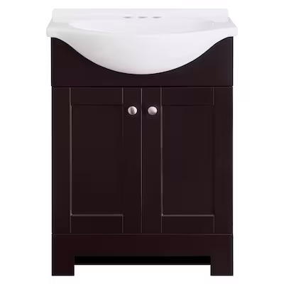 Style Selections Euro 24-in Espresso Single Sink Bathroom Vanity with White Cultured Marble Top