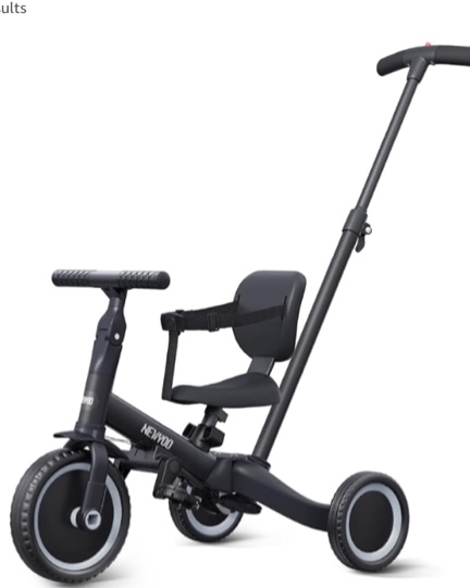 newyoo 5 in 1 Toddler Tricycle with Push Handle for 1, 2, 3 Year Old Boys and Girls, Toddler Bike, Birthday Gifts & Toys, Kids Push Trike, Balance Bike with Backrest & Safety Belt, Black, TR007