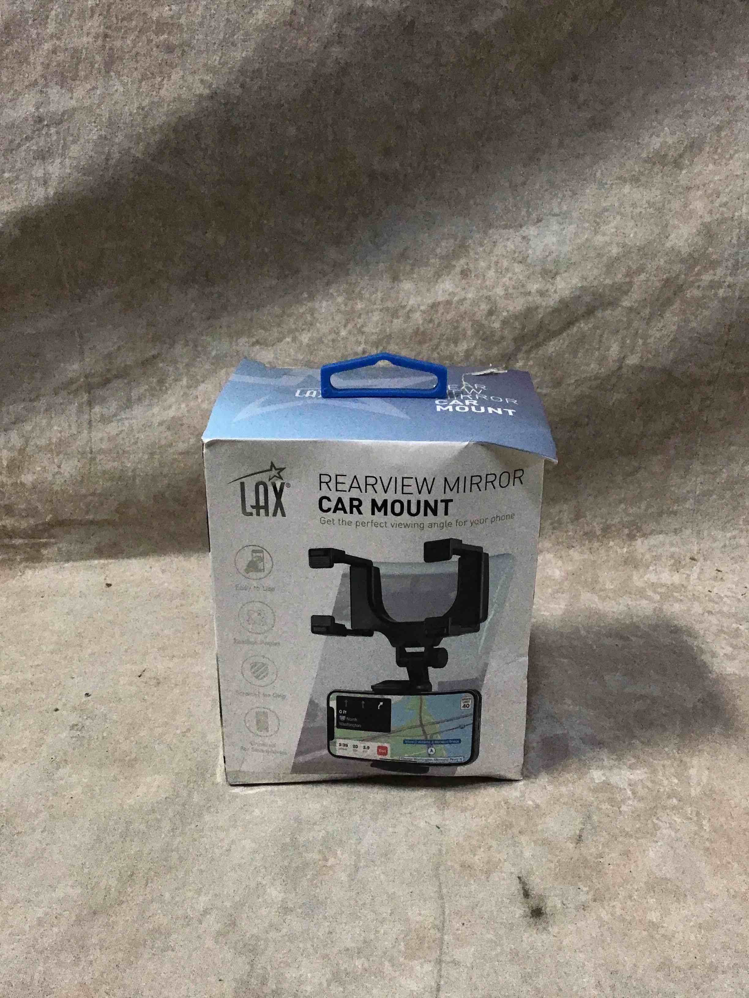 LAX Gadgets Car Phone Holder Mount - Rearview Mirror Phone Holder for Car - Multi-Angle Adjustment - Rearview Mount with Adjustable Bracket - Black