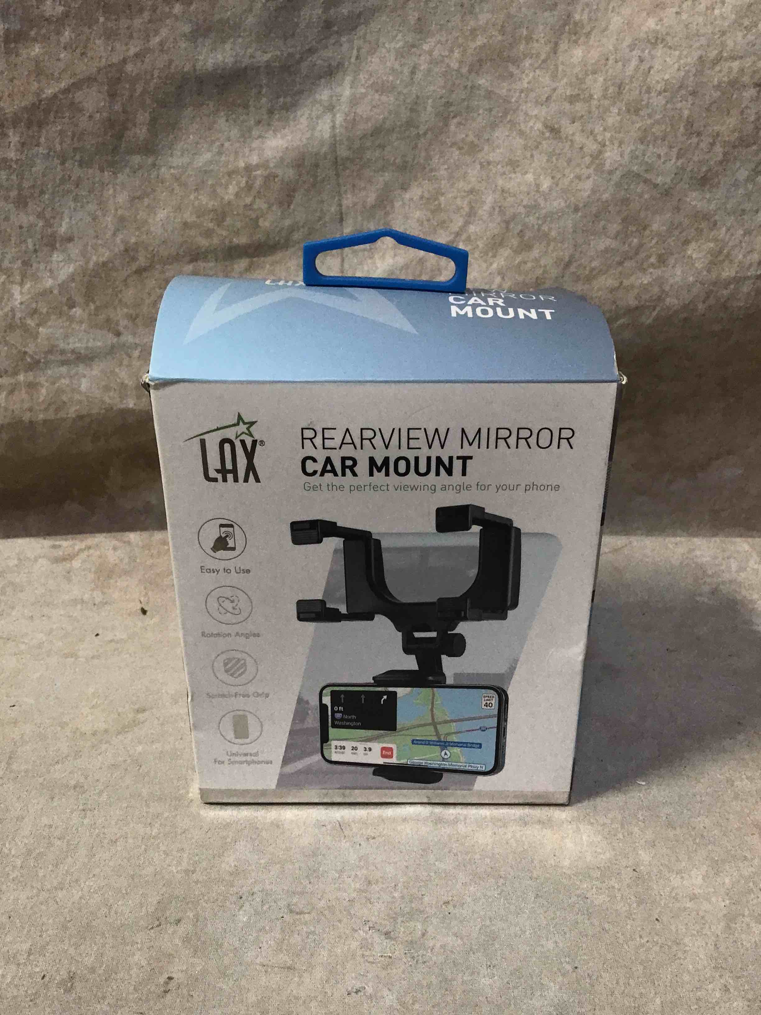 LAX Gadgets Car Phone Holder Mount - Rearview Mirror Phone Holder for Car - Multi-Angle Adjustment - Rearview Mount with Adjustable Bracket - Black