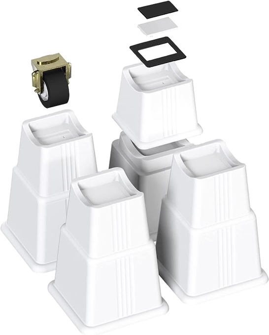 ZTON Adjustable Bed Furniture Risers Elevation in Heights 3", 5" or 8" Heavy Duty Risers for Both Posts and Wheels of Furniture Sofa Bed Couch Chair Table, Support up to 2000 lbs. (8 Pack, White)